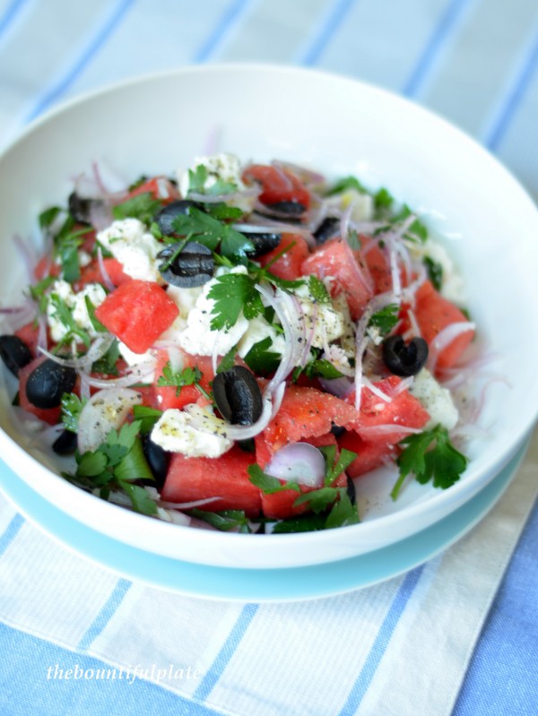 Watermelon, feta, olive salad
