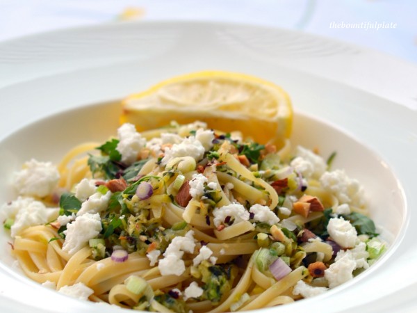 Feta cheese and courgette linguine