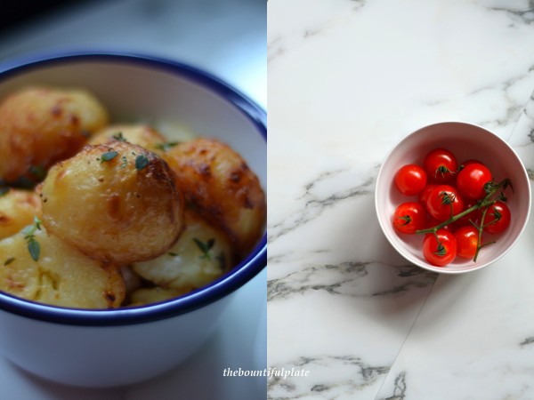 Roast potatoes and cherry tomatoes